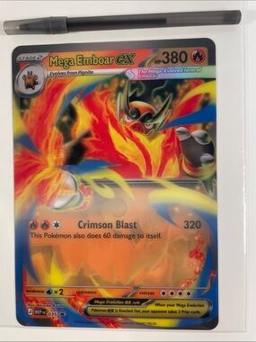 Jumbo Lenticular Pokemon Mega Emboar EX Full Art Holo Card